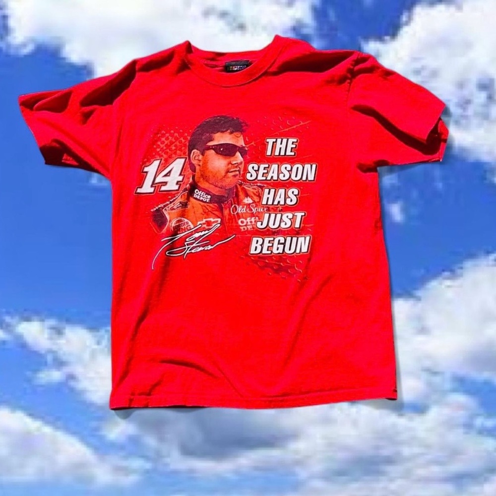 Nascar Red Tony Stewart Graphic Tee with Bold Design